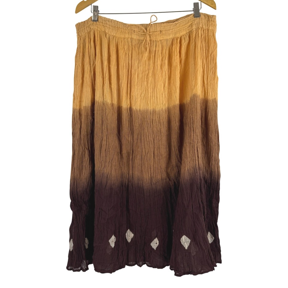 Shanti India Cotton Crinkle Gauze Ombre‎ Boho Midi Skirt Yellow Brown Purple 12